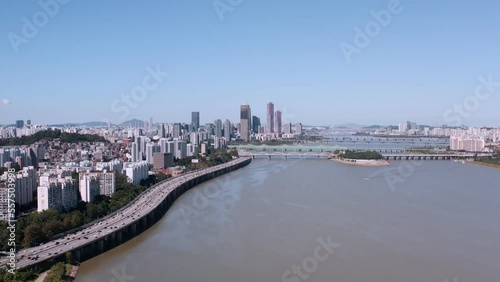 Wallpaper Mural [korea drone footage] Han river landscape, Korea, Seoul, Dongjak Bridge Torontodigital.ca