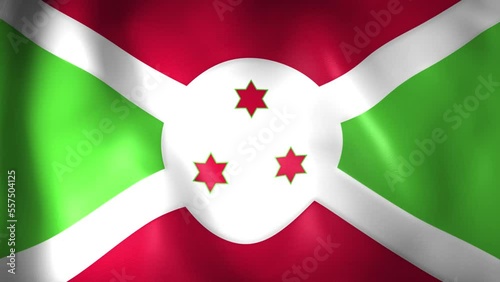Animation of Burundi flag. 4K. Republic of Burundi flag flying, 3D flag render animation	