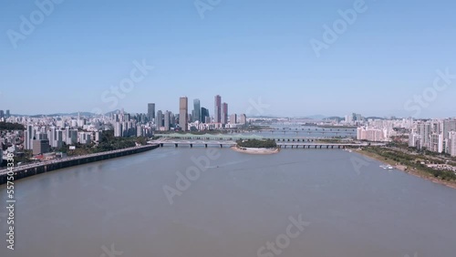 Wallpaper Mural [korea drone footage] Han river landscape, Korea, Seoul, Dongjak Bridge Torontodigital.ca