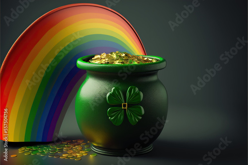 Irish cauldron pot with cloves symbol of Leprechaun irish holiday in Ireland for Saint Patrick's day, ai generative illustration