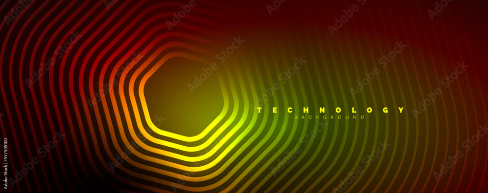 Techno shiny hexagons abstract background, technology energy space light concept, abstract background wallpaper design