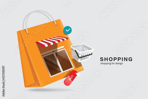shaped like shopping bag shapes and with order confirmation icons,basket,buy button appeared in front of entrance door