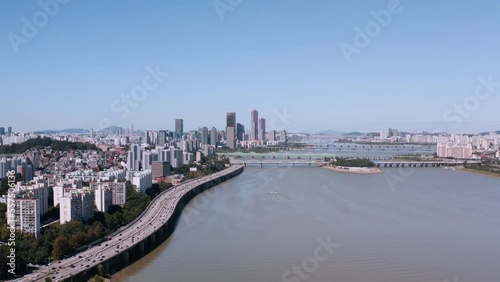 Wallpaper Mural [korea drone footage] Han river landscape, Korea, Seoul, Dongjak Bridge Torontodigital.ca