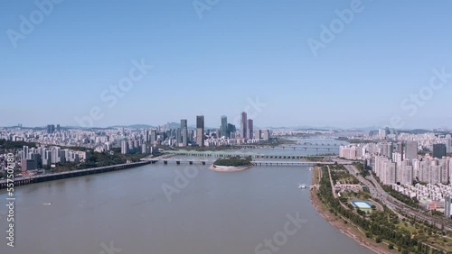[korea drone footage] Han river landscape, Korea, Seoul, Dongjak Bridge photo