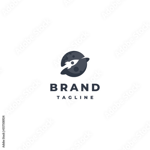 Rocket Around Moon Logo Design. Rocket around the Planet Logo Design.