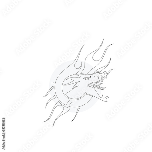 Minimalist dragon fire line art logo