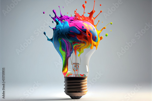 illustration of colorful bulb with splash of colors on white background . AI photo