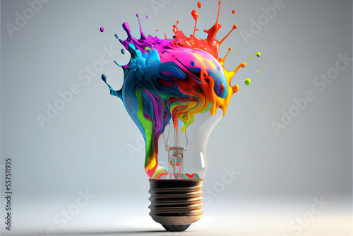 illustration of colorful bulb with splash of colors on white background . AI