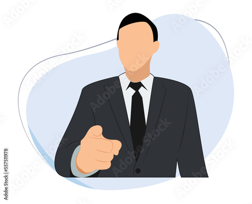 businessman pointed firmly. index finger. flat vector illustration of businessman pointing firmly. businessman with pointing hand
