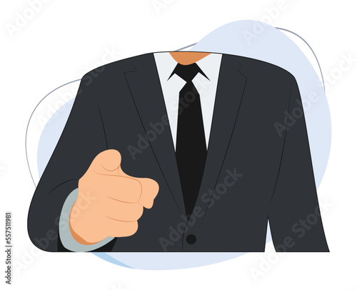businessman in suit pointing ahead. businessman with hand pointing ahead. flat vector illustration of businessman pointing firmly