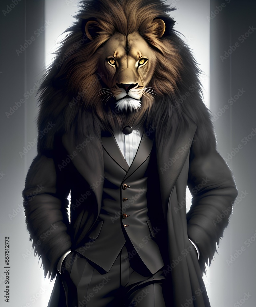 lion - people businessman, cartoon animal in coat. Ai generated image ...