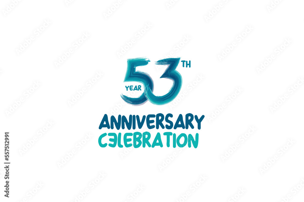 53rd, 53 years, 53 year anniversary celebration fun style logotype. anniversary white logo with green blue color isolated on white background, vector design for celebrating event 53rd, 53 years, 53 year anniversary celebration fun style logotype. anniversary white logo with green blue color isolated on white background, vector design for celebrating event