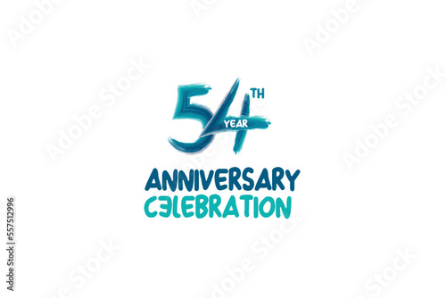 54th, 54 years, 54 year anniversary celebration fun style logotype. anniversary white logo with green blue color isolated on white background, vector design for celebrating event