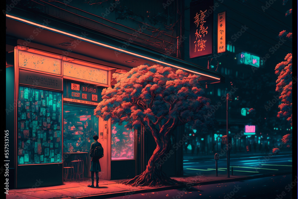 Tokyo at night, Alley, lo-fi, retro vibes Stock Illustration