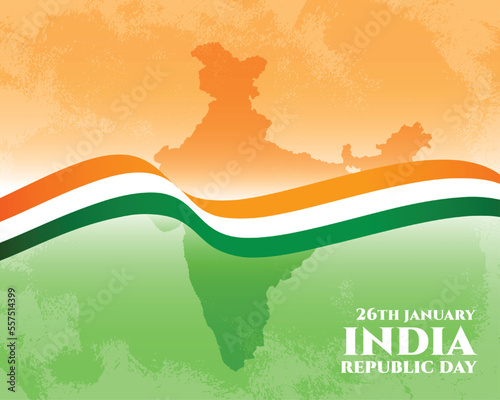 happy republic day celebration card with indian map and flag
