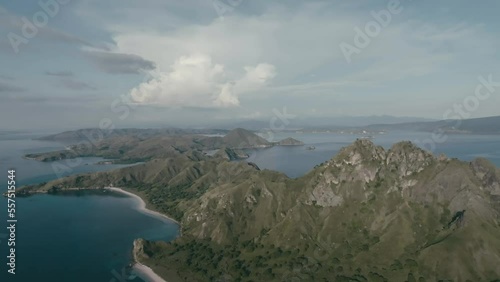 Aerial top view of a traditional boat in beautiful sea bay with turquoise crystal clear water, 