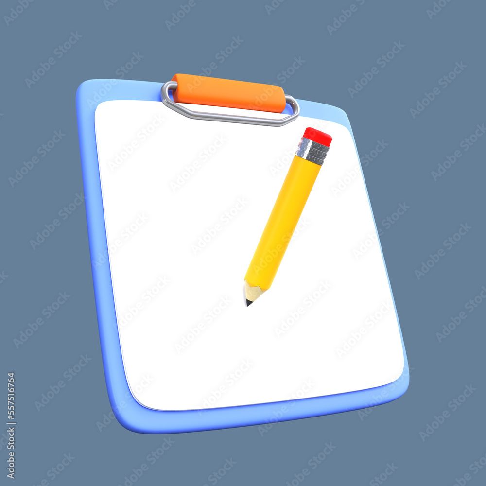 3d notepad, Clipboard, stylized, pencil and paper on pad, idea writing concept, Checklist for business meetings use 3d notepad, Clipboard, stylized, pencil and paper on pad, idea writing concept, Checklist for business meetings use