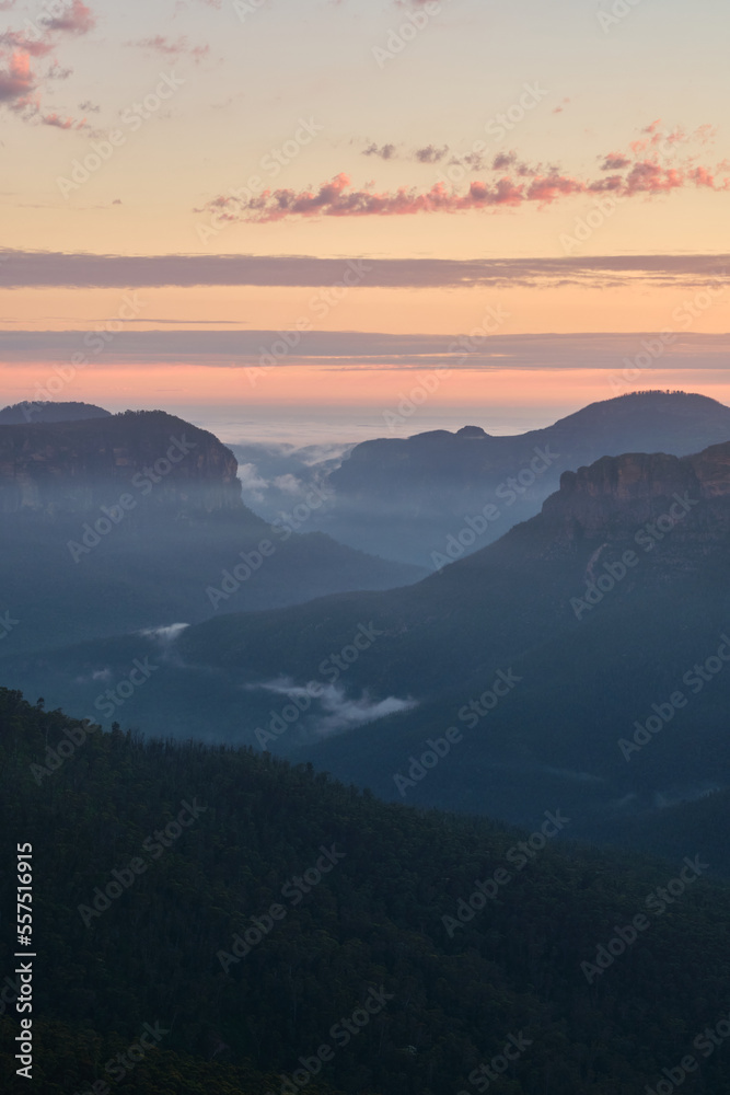 Sunrise in the mountains at Govetts Leap Lookout Sunrise in the mountains at Govetts Leap Lookout