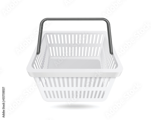 white shopping basket empty front view floating on the air and oject on white background photo
