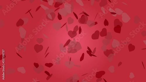 Abstract Falling Red Hearts On Light Background. Concept: Valentine's Day, Anniversary, Mother's Day, Marriage. Seamless Loop 4k Video.