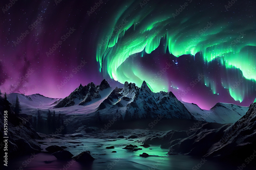 A magnificent aurora borealis or northern lights background, Generative AI