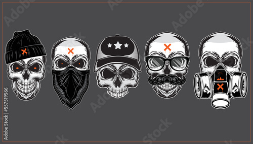 A set of graffiti artwork. Skull vintage graffiti illustration urban street art theme