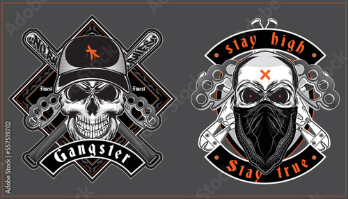 A set of graffiti artwork. Skull vintage graffiti illustration urban street art theme