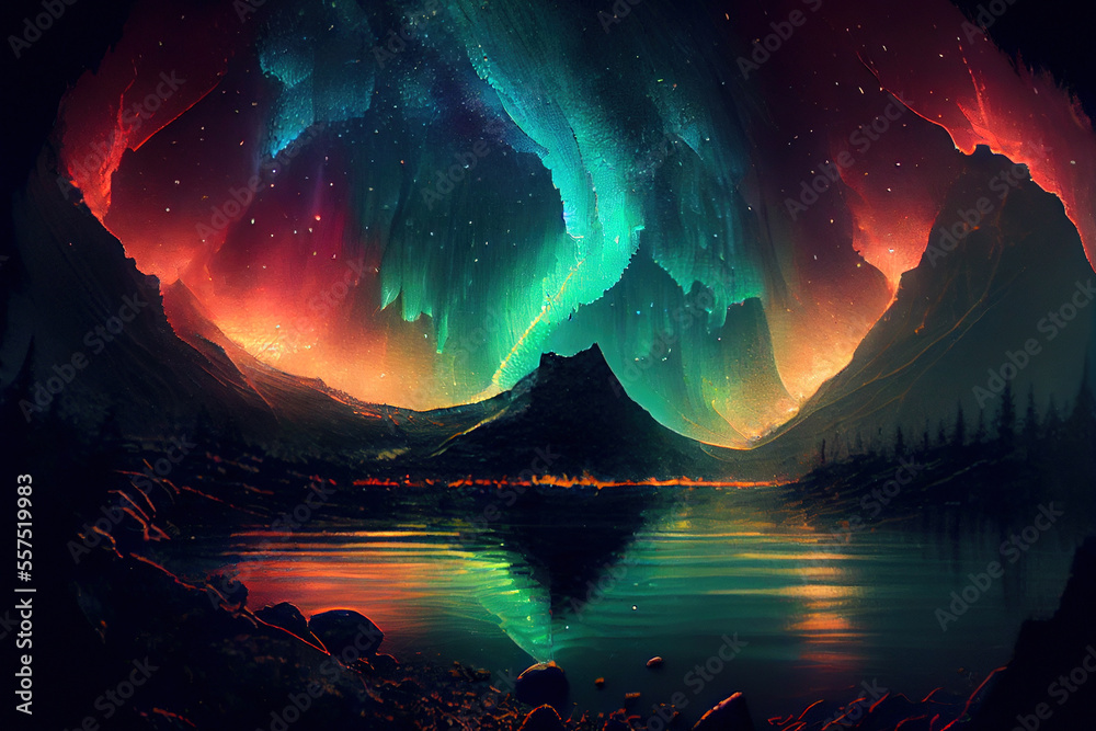 A magnificent aurora borealis or northern lights background, Generative AI