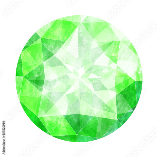 ラウンドブリリアントカットの緑のジュエリー水彩ラスト画像