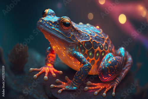 Orange and blue glowing Bioluminescent Frog.