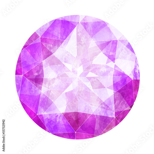 ラウンドブリリアントカットの紫のジュエリー水彩イラスト画像