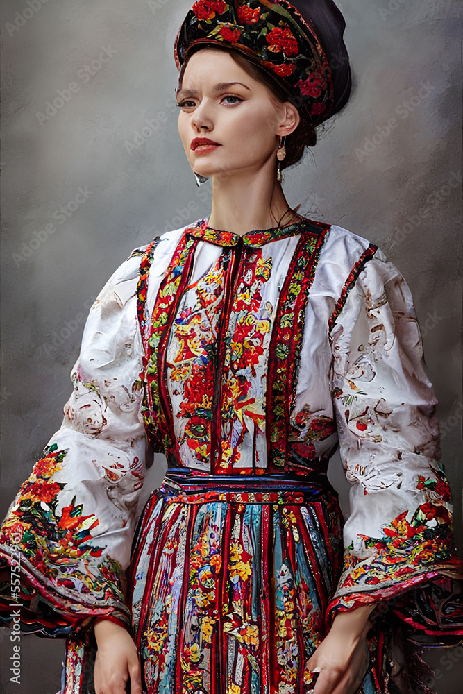 Traditional Romanian folk dress. Generative AI