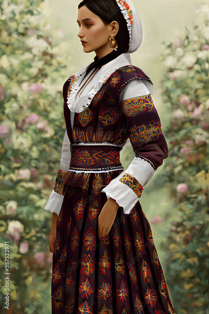 Traditional Romanian folk dress. Generative AI