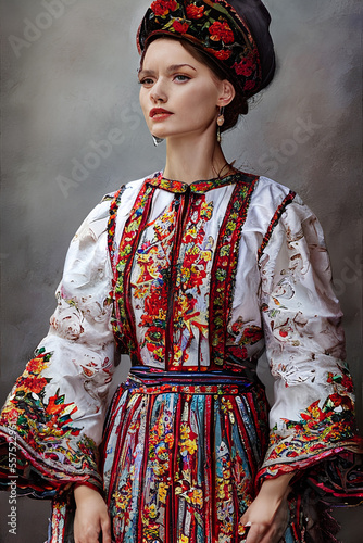 Obraz na płótnie Traditional Romanian folk dress. Generative AI w salonie