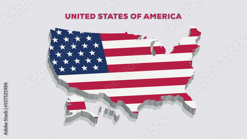 United states of america 3d flat map with nation flag