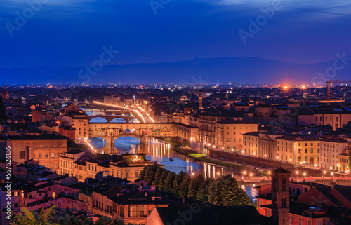 Ponte Vecchio Bridge on the river Arno River in Centro Storico, Florence, Italy