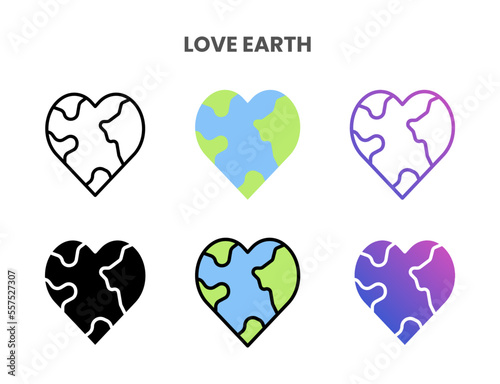 Love Earth icons vector illustration set line, flat, glyph, outline color gradient. Great for web, app, presentation and more. Editable stroke and pixel perfect.