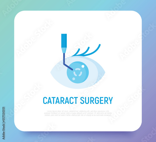 Cataract surgery flat icon. Ophthalmology. Lasik vision correction. Modern vector illustration.
