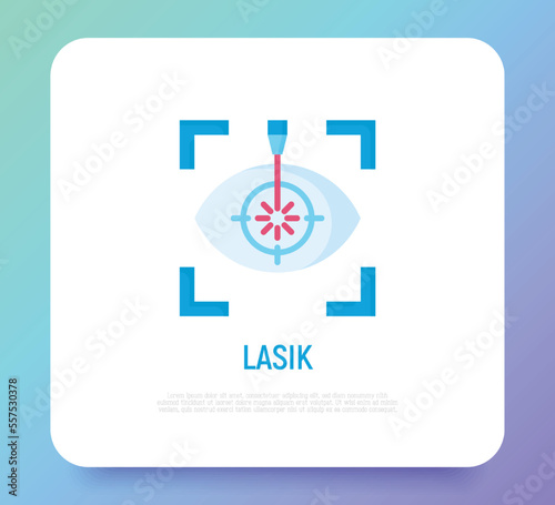 Laser eye surgery flat icon. Ophthalmology. Lasik vision correction. Vector illustration.