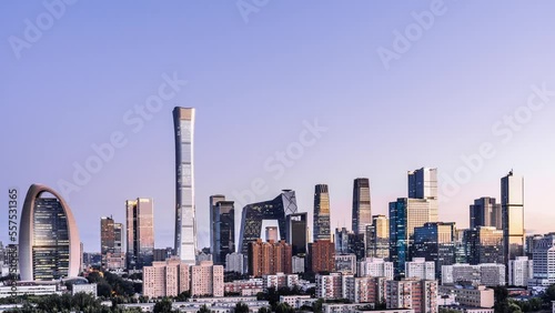 Night view  timelapse of CBD buildings in Beijing city skyline, China photo