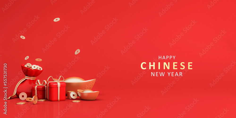 Fototapeta premium 3d podium for happy chinese new year 2023on red color
