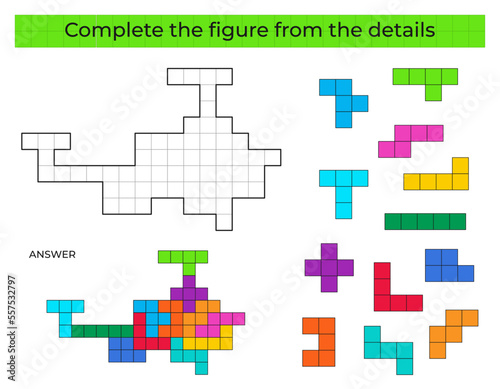 Complete the figure. Puzzle game with helicopter. 