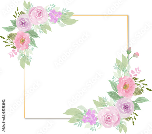 Beautiful Purple Pink Watercolor Floral With Golden Frame