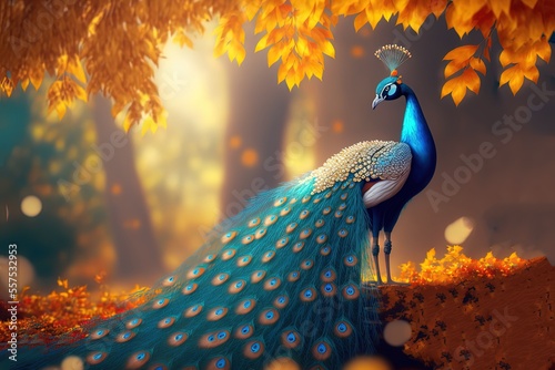 illustration of  peacock in flower garden illustration