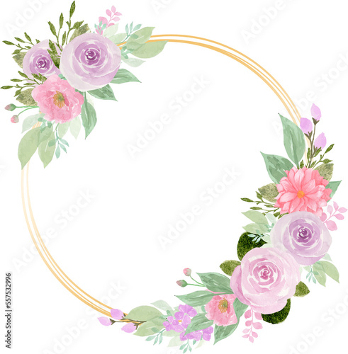 Beautiful Purple Pink Watercolor Floral With Golden Frame