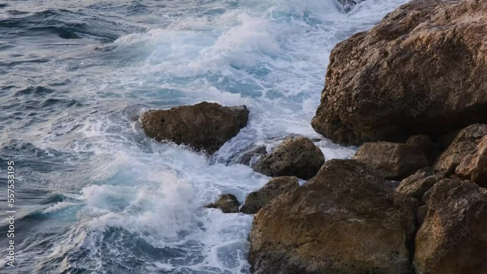 Sea waves crashing on rocks on the coastline, nature footage 4k. Sea waves crashing on rocks on the coastline, nature footage 4k.