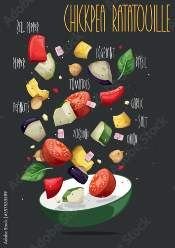 Chickpea Ratatouille, Traditional French food. Vector illustration