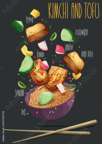 Kimchi and Tofu. Vector illustration