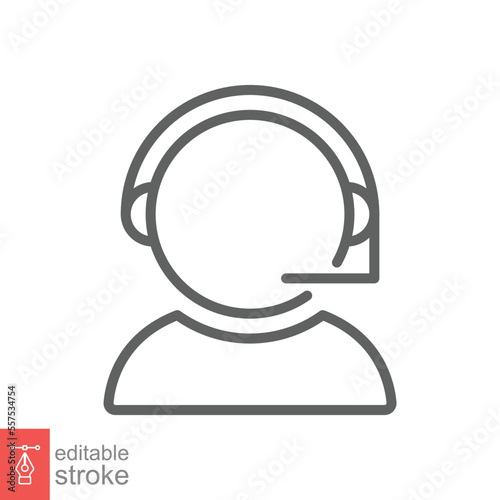 Telemarketer icon. Simple outline style. Call center operator with headset, customer service, telemarketing concept. Thin line, linear symbol. Vector illustration isolated. Editable stroke EPS 10.