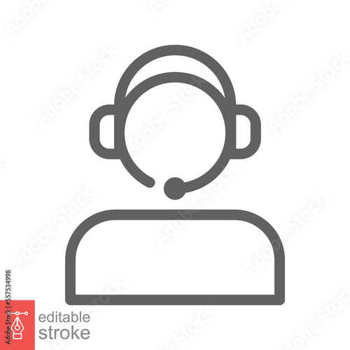 Telemarketer icon. Simple outline style. Call center operator with headset, customer service, telemarketing concept. Thin line, linear symbol. Vector illustration isolated. Editable stroke EPS 10.